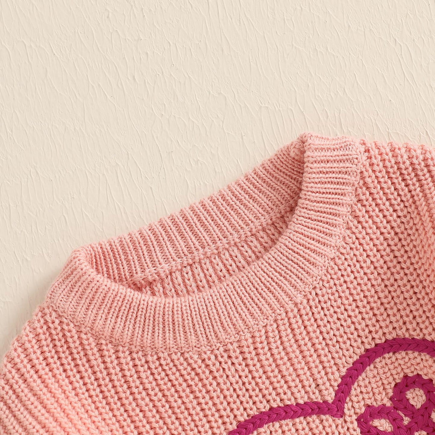 Nokpsedcb Baby Girl Cute Long Sleeve Heart Flowers Embroidery Oversized Sweater Toddler Valentine Outfit (Pink Love, 6-9 Months)