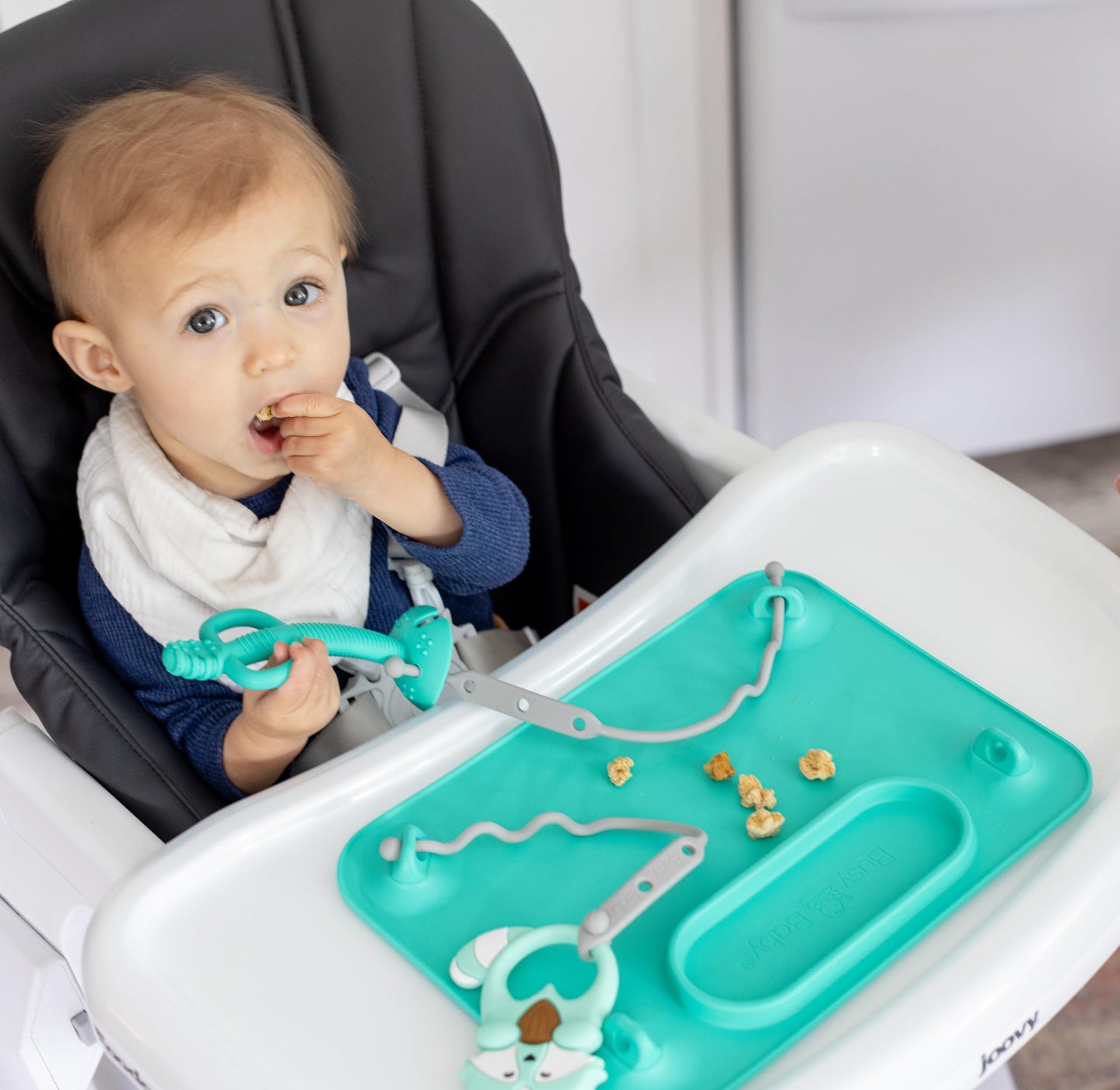 Busy Baby Silicone Mat - Suction Cups, 4 Straps To Secure Baby Essentials, Self Feeding, Baby Led Weaning, Travel Sleeve Include