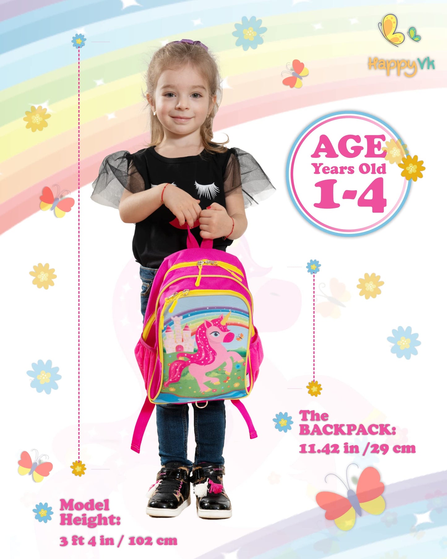 Happyvk Backpack With Leash For Kids-Anti Lost Walking Toddler Leash-Unicorn Design-For 1-4 Years Old Girls