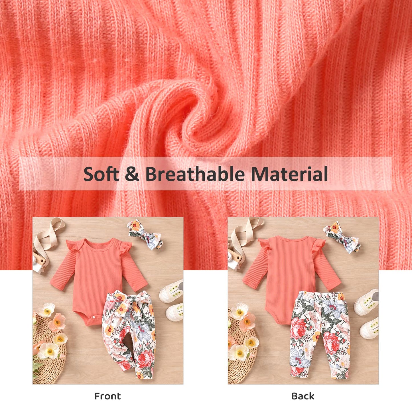 Aalizzwell 0-3 Months Newborn Infant Baby Girls Clothes Floral Long Sleeve Bodysuit Fall Winter Outfit Pink