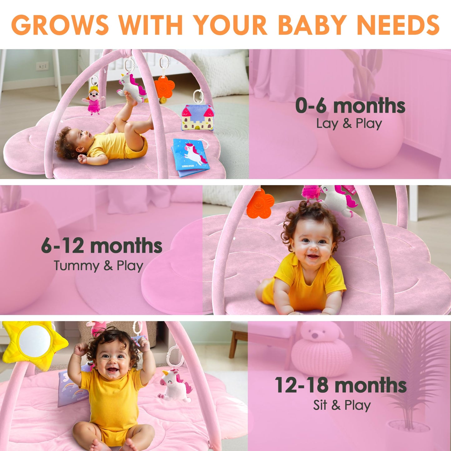 Quokka Baby Play Gym Xl - Unicorn-Themed Baby Play Mat With 6 Large Sensory Toys - Tummy Time Mat For Infant Development - Machi