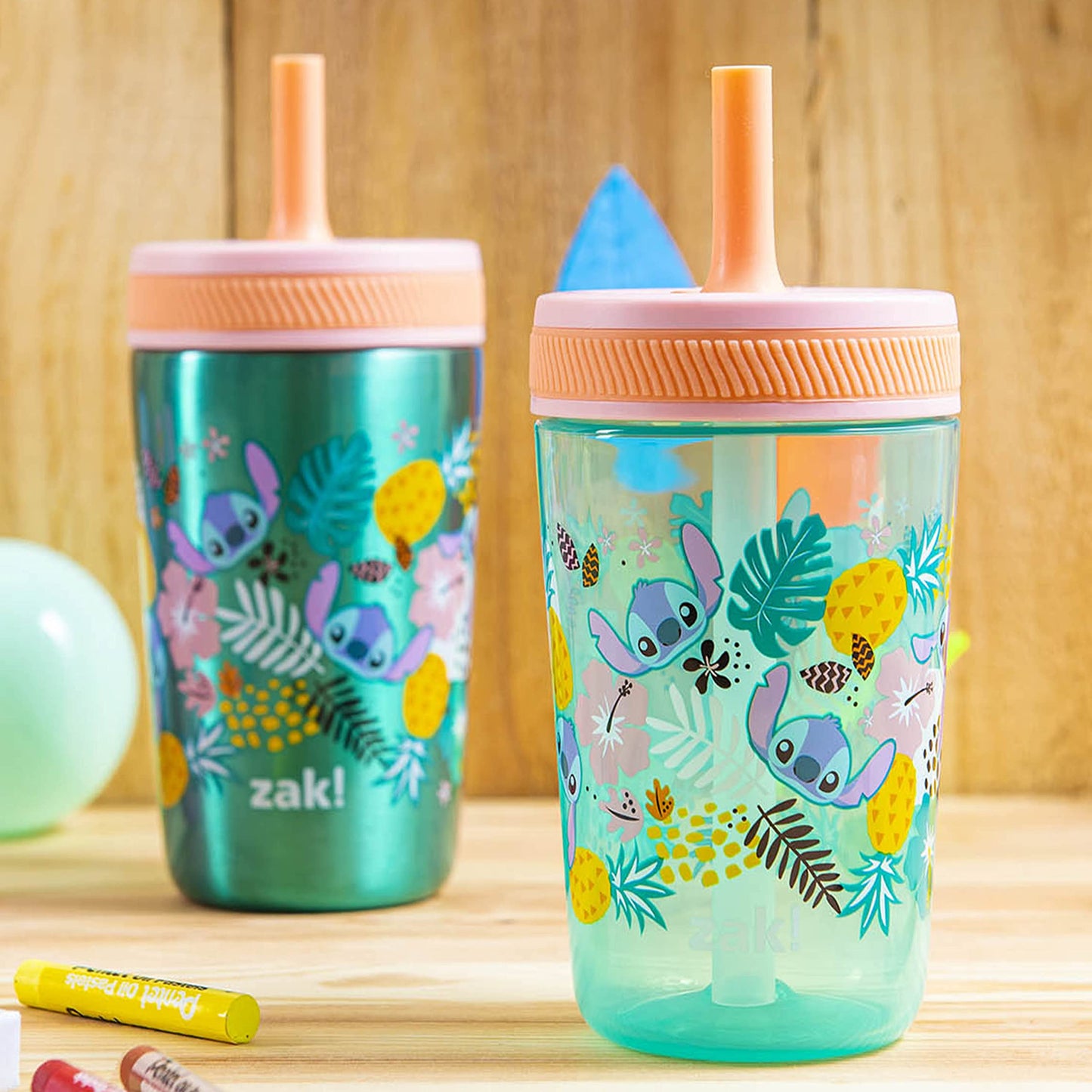 Zak Designs Disney Lilo And Stitch Kelso Tumbler Set, Leak-Proof Screw-On Lid With Straw, Bundle For Kids Includes Plastic And S