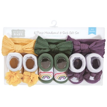 Hudson Baby Baby Girls' Headband And Socks Giftset, Purple Green Yellow, One Size