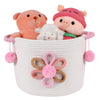 Inough Pink Cotton Rope Storage Basket With 3D Flower For Kids, Blanket Baskets For Living Room Toys Organizer With Handle Woven
