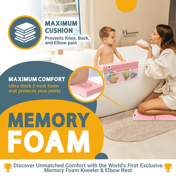 Memory Foam Bath Kneeler And Elbow Rest Pad Set, 2-Inch Thick, Water-Resistant Mat - Baby Bath Time Essentials Cushion And Bath