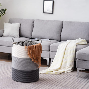 Youdenova Woven Rope Laundry Hamper Basket, 58L Tall Luandry Basket, Baby Nursery Hamper For Blanket Storage, Clothes Hampers Fo