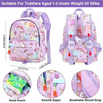 Accmor Toddler Harness Backpack Leash, Mini Unicorn Backpacks With Anti Lost Wrist Link, Cute Child Backpack Walking Leashes Kee