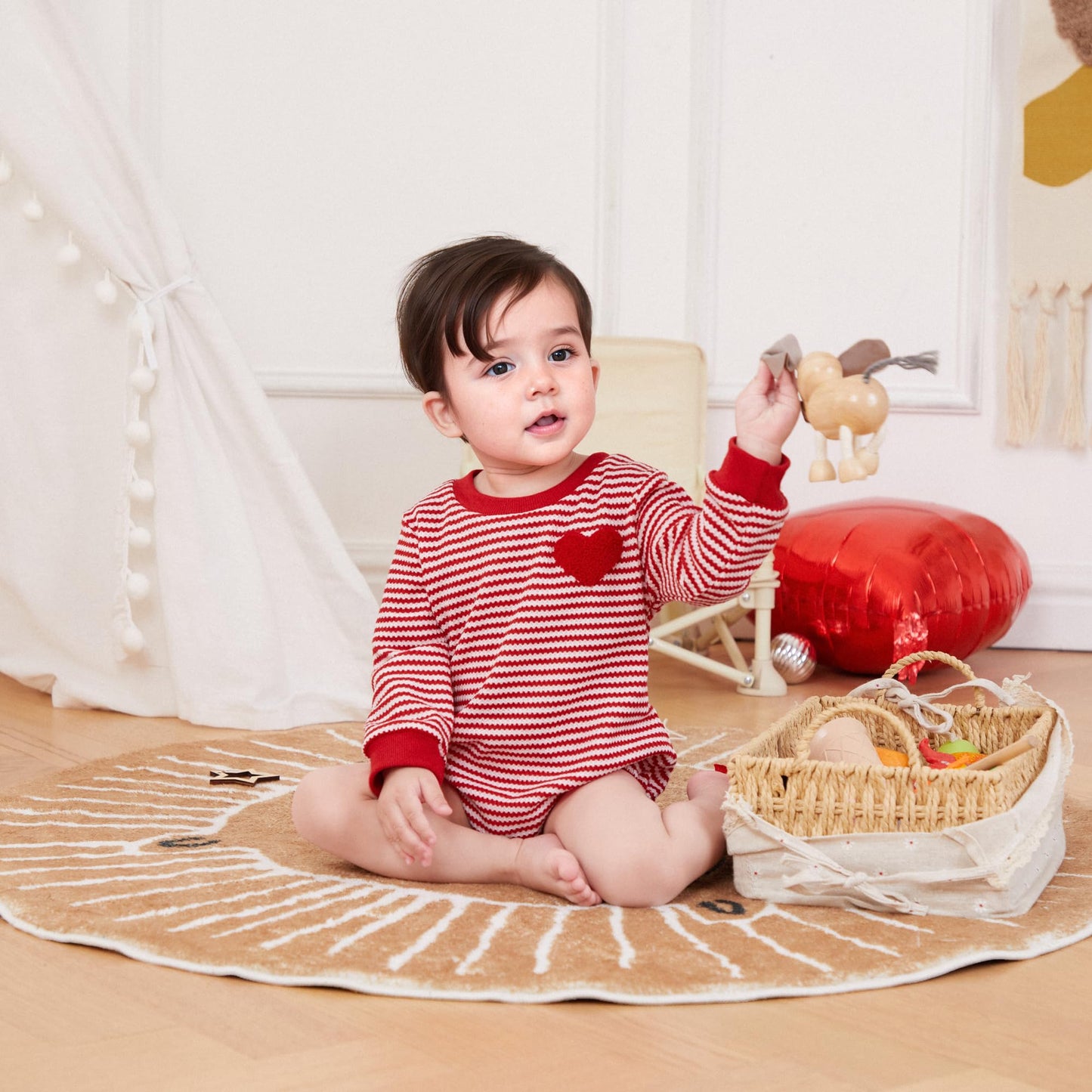 Visgogo Valentine'S Day Baby Sweatshirt Romper Striped Heart/Clover Waffle St.Patrick Day Long Sleeve Irish Onesie Jumpsuits (Re