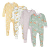 Gerber Baby Girl'S 4-Pack Footed Pajamas, Roses And Fox, 3T