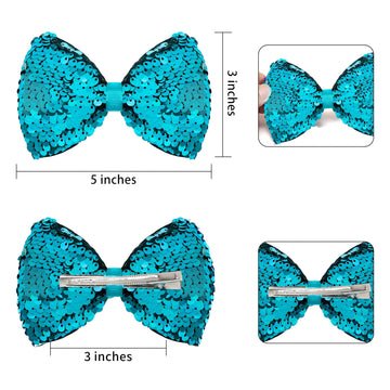 Bling Bows For Girls, Big 5 Inch Peacock Sequins Hair Bows Alligator Hair Clips Hair Accessory For Baby Girls Toddler Teens