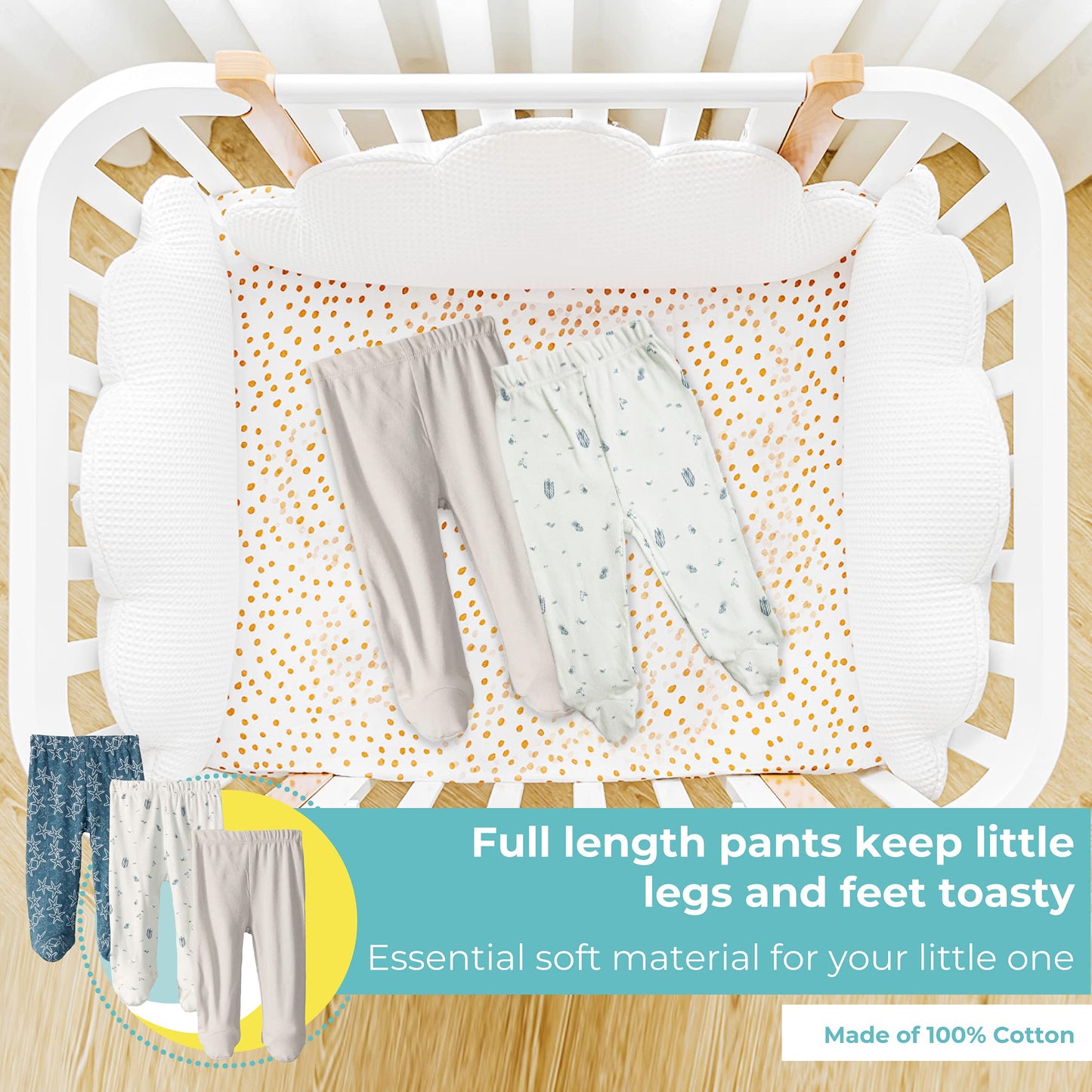 Spasilk Baby Boys' Cotton Pull On Footed Pants, Pack Of 3, Navy Ocean