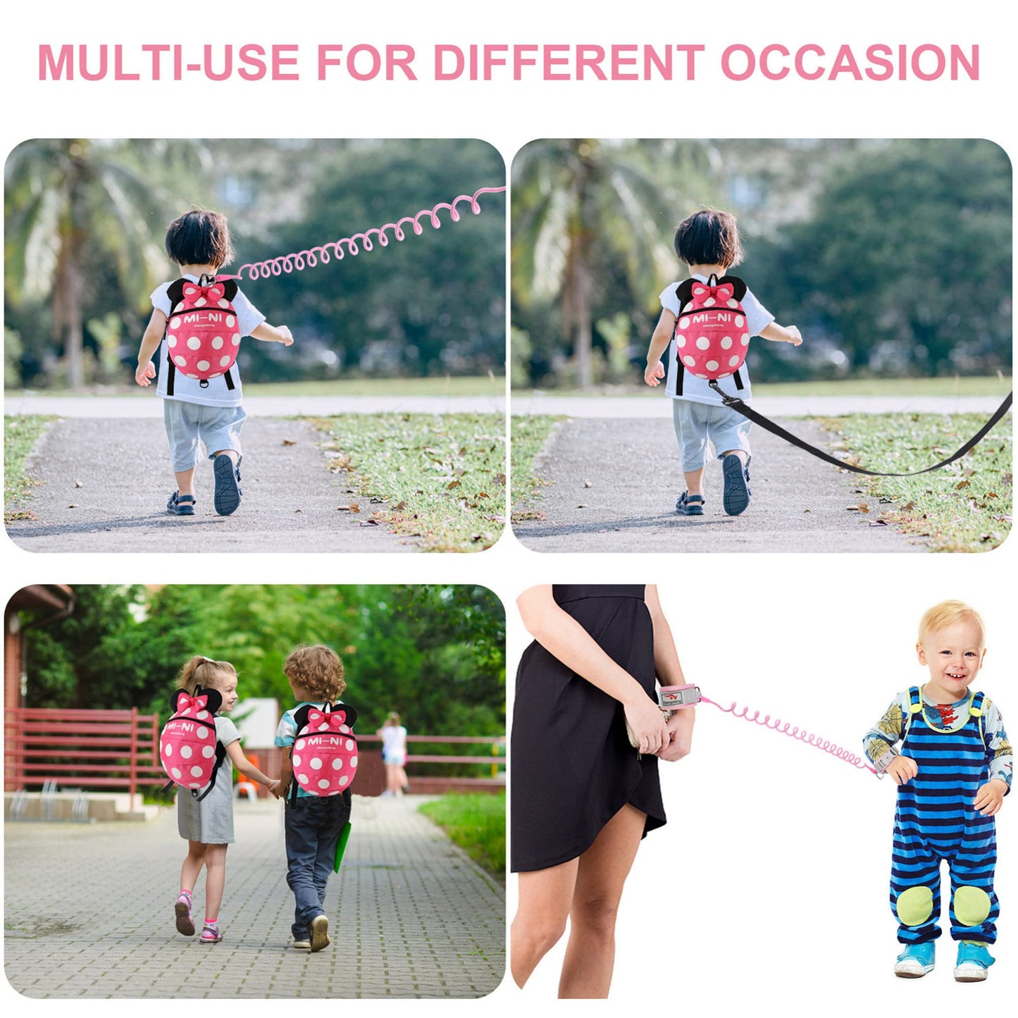 4 In 1 Toddler Harness Leash + Baby Anti Lost Wrist Link, Cute Child Safety Harness Tether, Child Walking Harness Wristband Assi