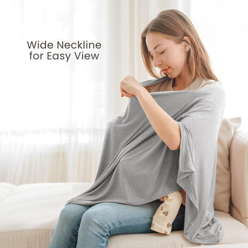 Konssy Knit Nursing Cover For Breastfeeding, 360 Full Privacy Breathable Breastfeeding Cover, Multi-Use Carseat Canopy(Grey)