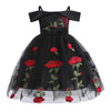Girls Off Shoulder Dress Kids Christmas Sunday Halloween Baptism Christening Ball Gown Tulle Dresses (2910 Black,140) 8-9 Years