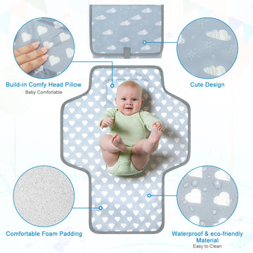 Accmor Portable Diaper Changing Pad, Waterproof Baby Changing Mat, Foldable Travel Diaper Changing Pads For Baby, Baby Essential