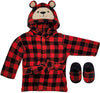 Rising Star Baby Robe - Plaid Bear Baby Bathrobe Towel & Slippers - Bath Robe Spa Set - Best Shower For Boys