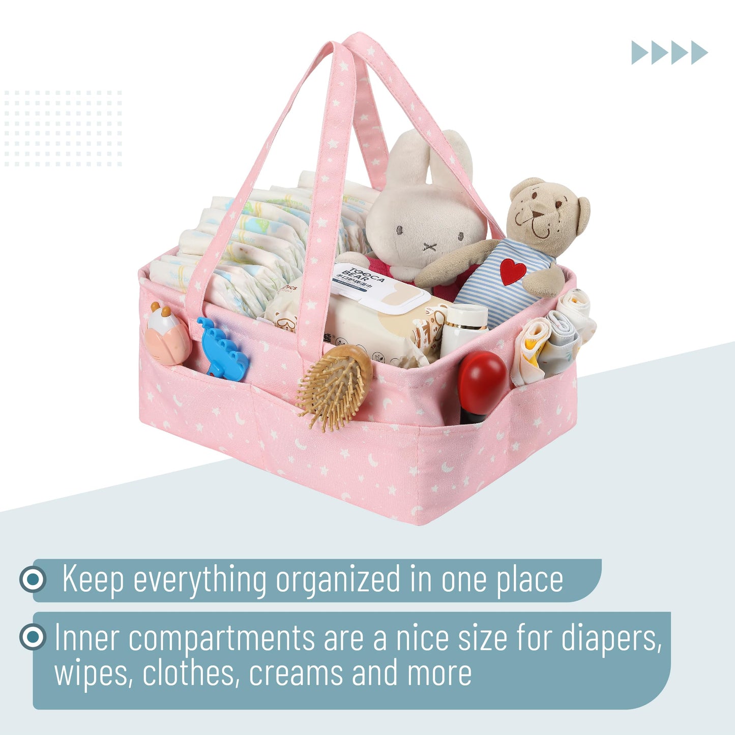 Mr. Pen- Baby Diaper Caddy Organizer, Pink With Star Pattern, Portable Car Caddy For Changing Table And Nursery