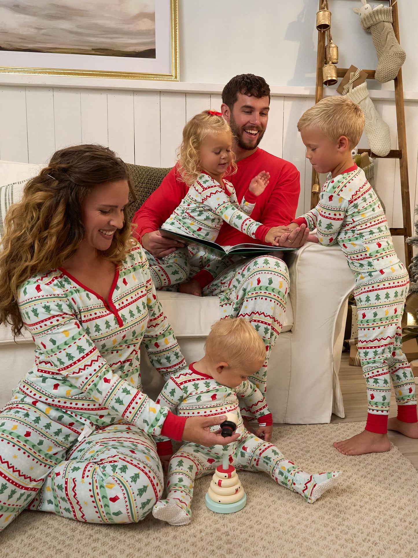 Gerber Unisex Baby Toddler 1-Piece Holiday Family Matching Pajamas, Oh What Fun Fairisle