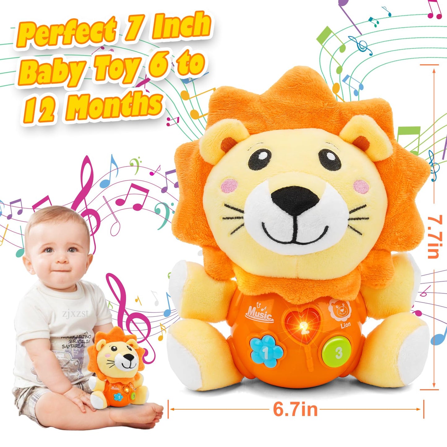 daboot Baby Toys 6 to 12 Months - Infant Baby Musical Toy for 1 Year Old Boys & Girls - Cute Lion Plush Toys Newborn Toy 0 3 6 9