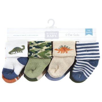 Hudson Baby Unisex Baby Cotton Rich Newborn And Terry Socks, Dinosaur Explorer, 6-12 Months