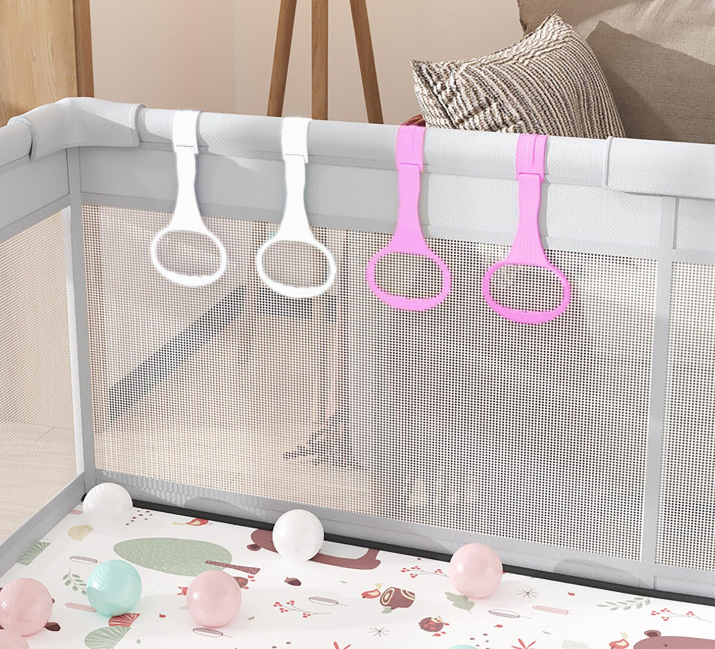 5Pcs Walk Assistant Plastic Crib Pull Rings - Baby Pull Up & Hanging Rings For Infant Toddler Practice Tool (Pink)