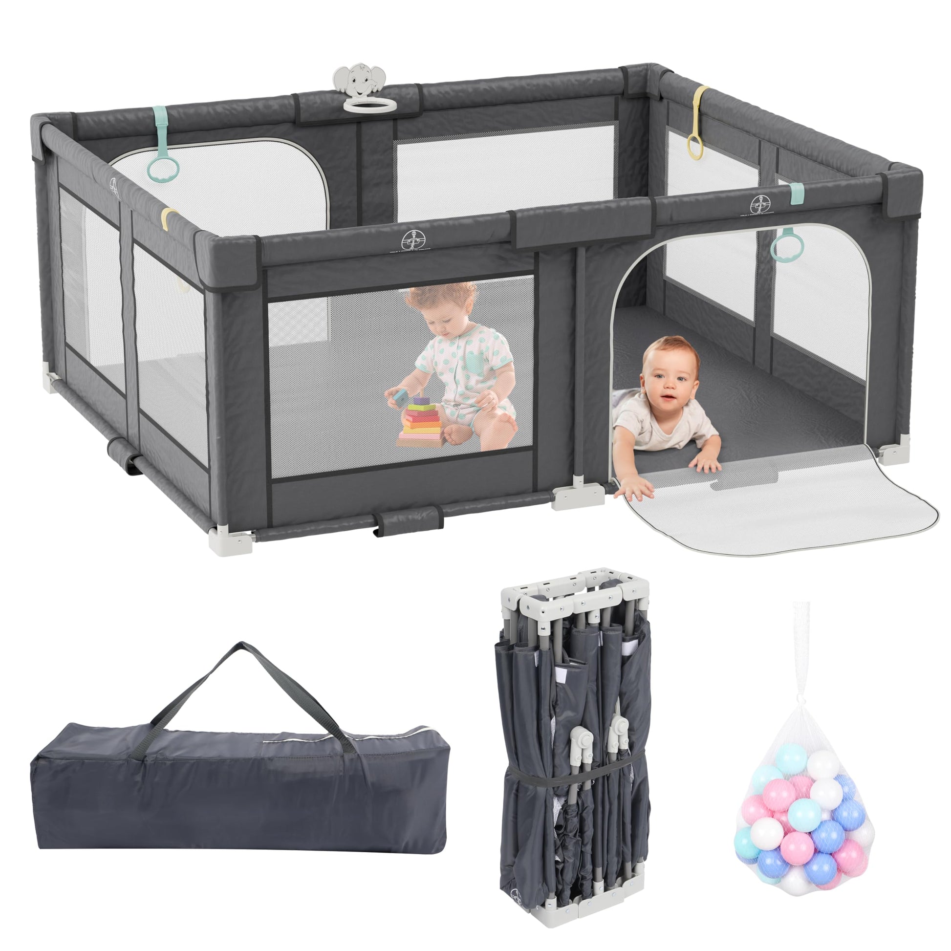 Xilingol 72 ' X 59 ' Foldable Playpen, Potable Baby Play Yard With Carry Bag, Baby Gate Playpen With Anti-Slip Suckers & Zippe