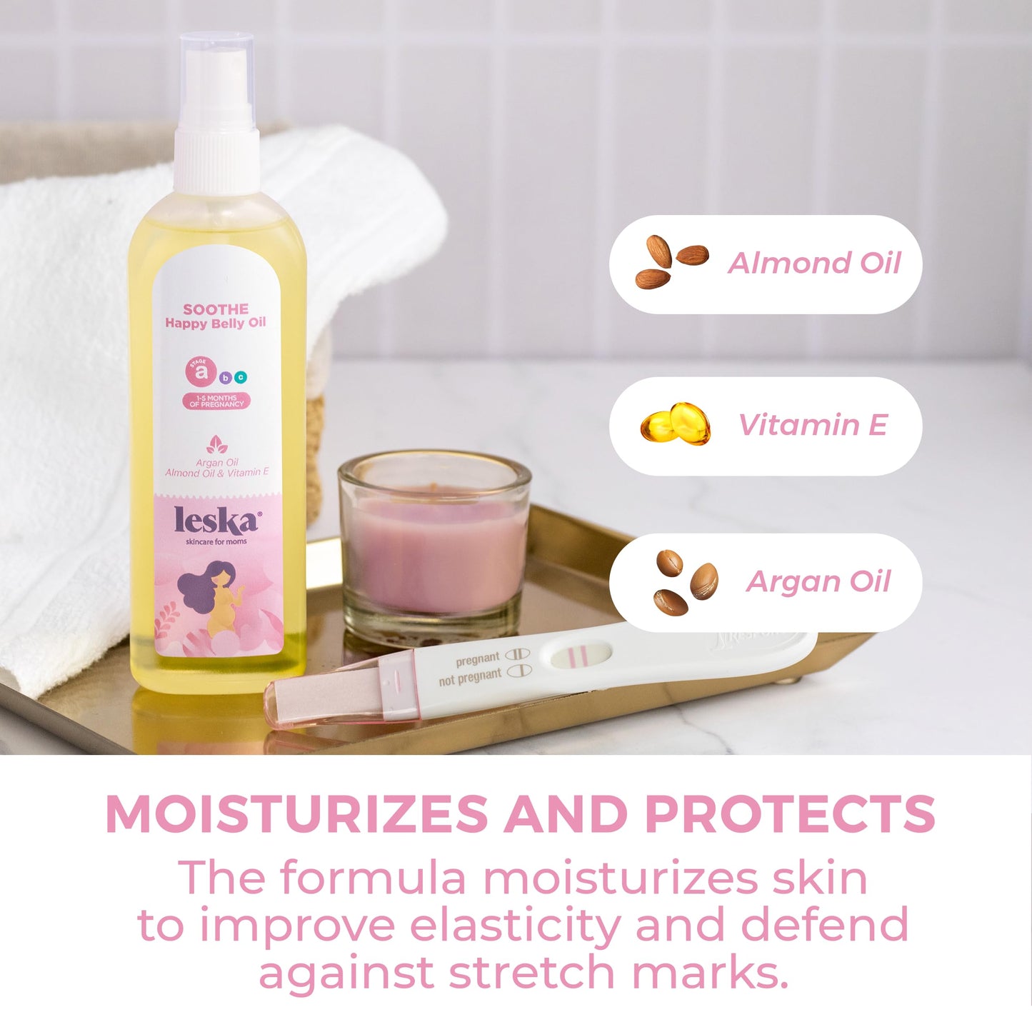 Leska Maternity Stretch Mark Moisturizing Oil | Stage A: Soothe Happy Belly Oil (Pregnancy Months 1-5) | Part Of A Complete 3 St