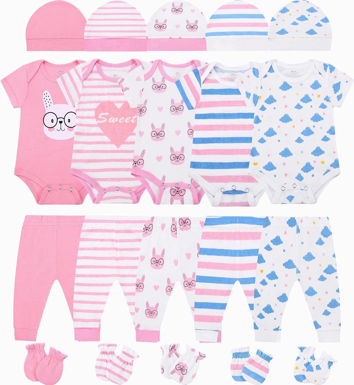 Abecue Baby Girl Layette Essentials Sets Infant Gift Newborn Clothes Set Pink 3-6 Months