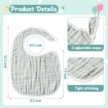Zainpe 6Pcs Snap Muslin Cotton Baby Bibs White Grey Infants Drooling Bib Soft & Absorbent Adjustable Unisex Burp Cloths Feeding