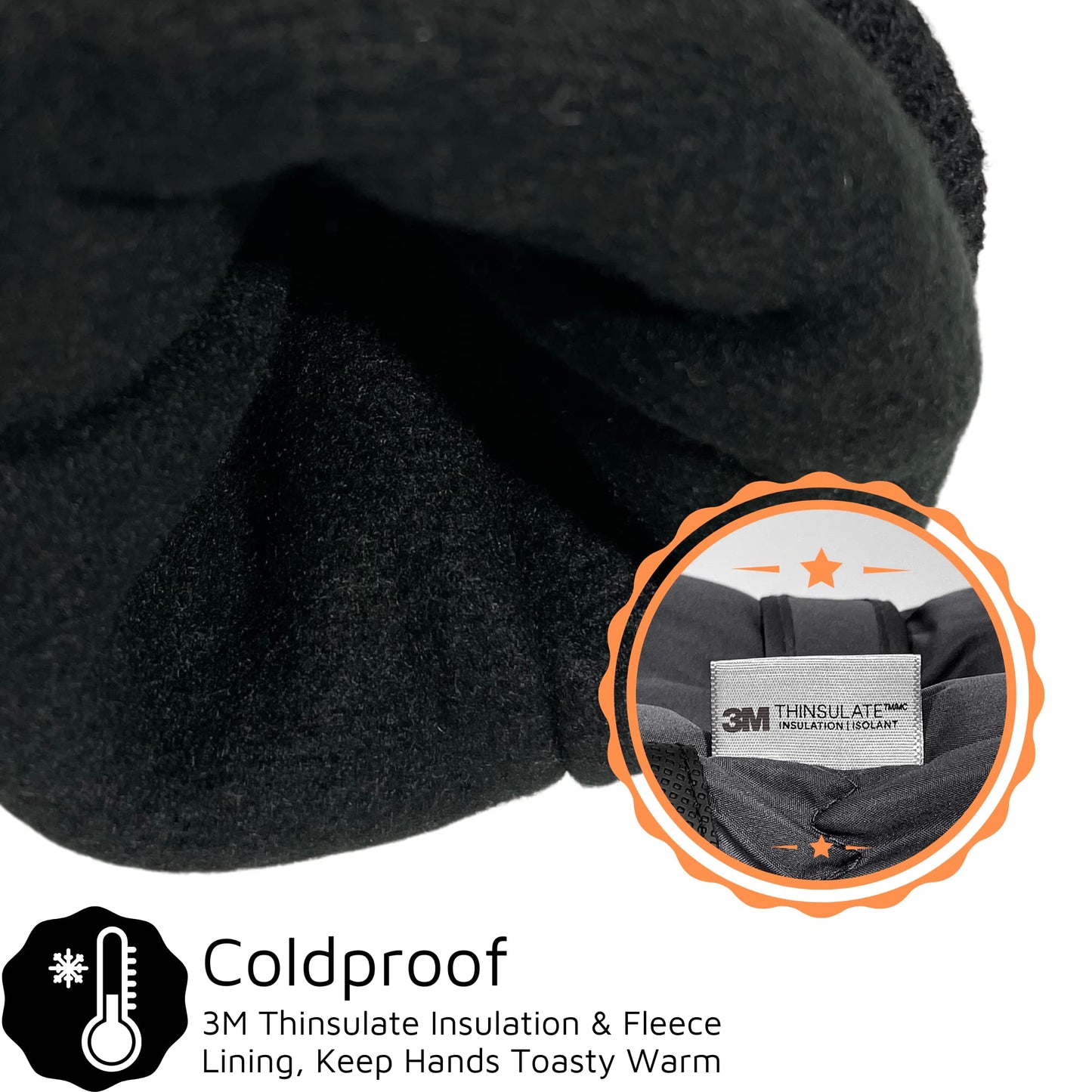 F Flammi Toddler Kids Snow Mittens With String Waterproof Ski Mittens Thinsulate Winter Gloves For Baby Girls Boys(Black,2-4)