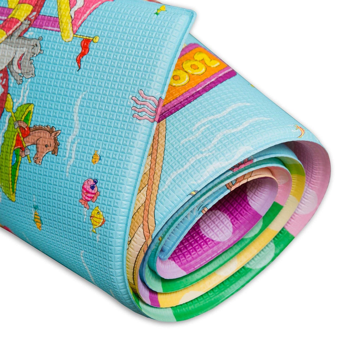 Baby Care Play Mat (Large, Playful - Zoo Town) 82 x 55 Original One-Piece Reversible Rollable Waterproof Play Mat for Infant