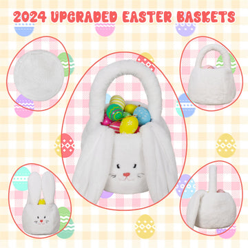 Ourhonor Easter Basket Plush, Bunny Easter Basket For Kids, Plush Easter Buckets With Long Ear Easter Bags For Boys Girls, Easte