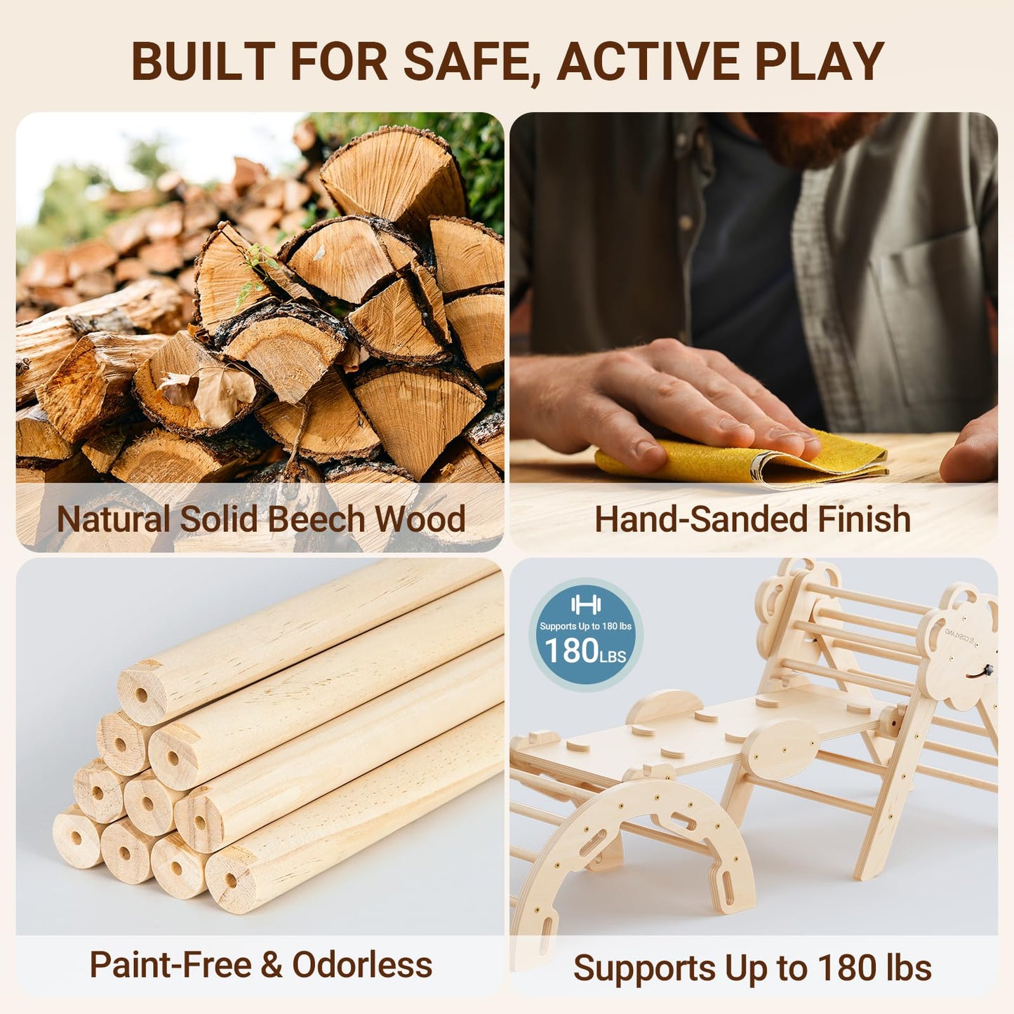 Cosyland Pikler Triangle Set 8 In 1, Foldable Pickler Climbing Set Wooden Montessori Climbing Gym Set, Large Indoor Climbing Toy