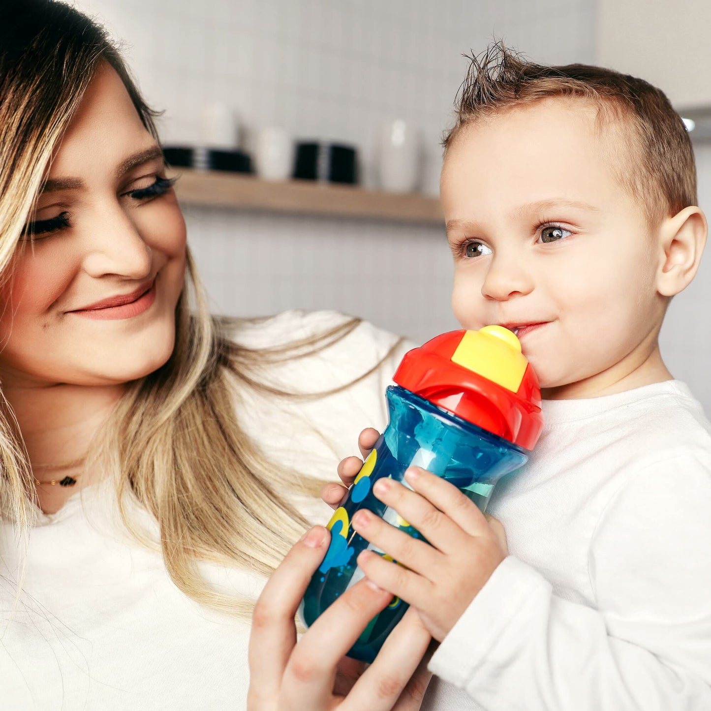 The First Years Disney Mickey Mouse Toddler Straw Cup - Spill Proof Flip Top Toddler Sippy Cups - 18 Months And Up - 10 Oz