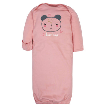 Gerber Unisex Baby Boy And Girls 4-Pack Sleeper Gown Bear Pink 0-6 Months