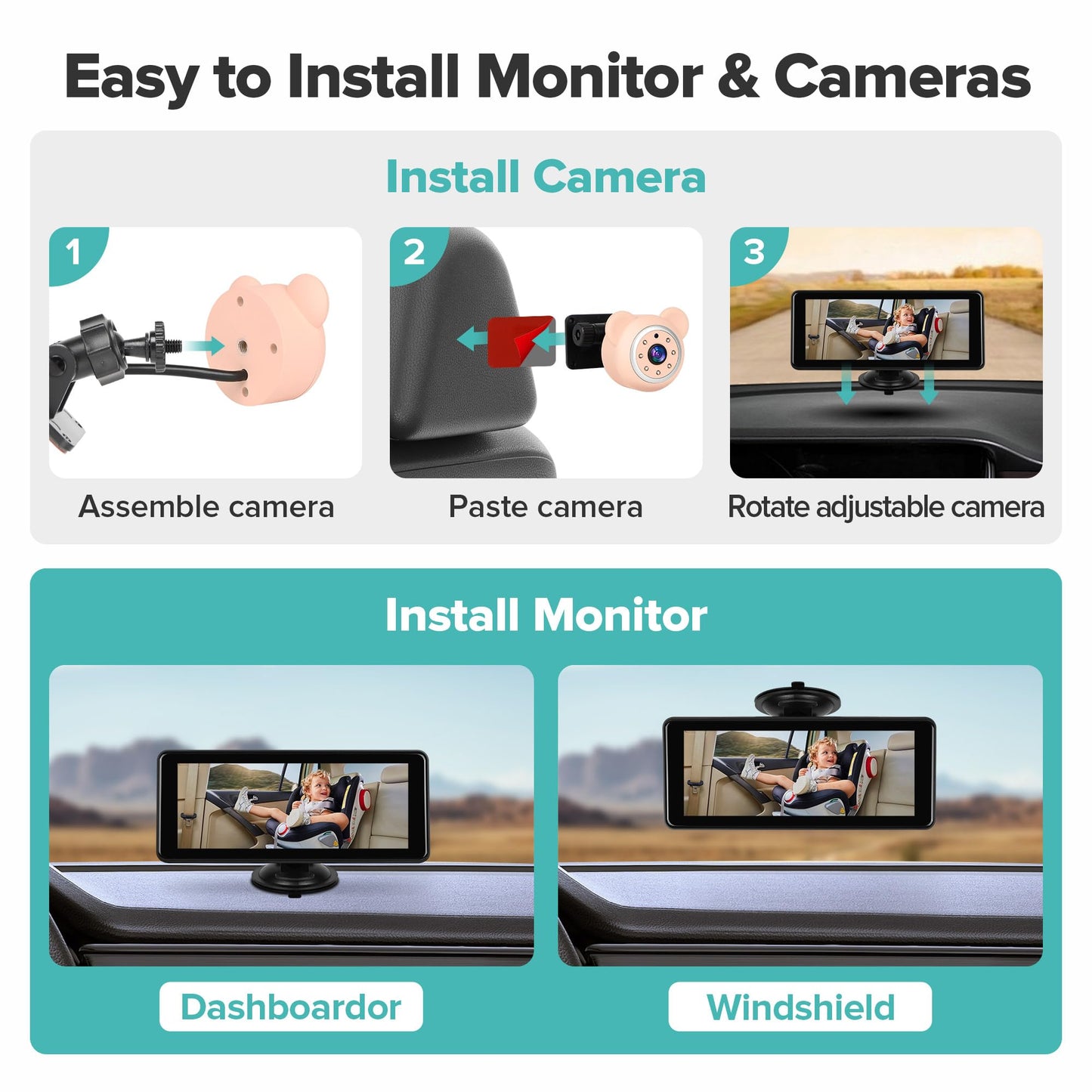 Suvoit Baby Car Camera Backseat,6.86 ' Display Monitor,Hd 1080P,Clear Wide View,Ir Night Vision,Rear Facing Seat Camera For 2-K