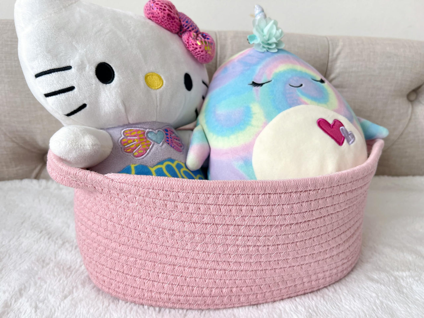 Giftexpress Pink Woven Basket - 13' X 8' X 5' Cotton Rope Organizing Baskets For Baby Items Or Cat & Dog Toys - Cute Soft Gif