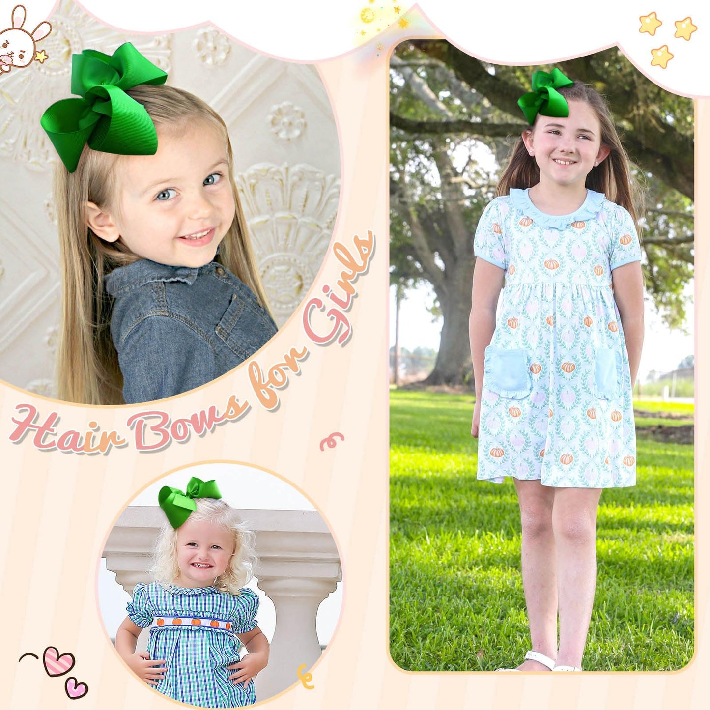 2Pcs Oaoleer Green Layered Grosgrain Ribbon Hair Accessories - Alligator Clips And Barrettes For Baby Girls, Infants, Toddlers,