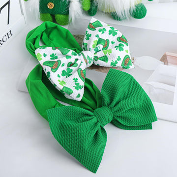 Lanmerry St.Patrick'S Day 6'' Baby Girl Bows Clover Headbands St. Patrick Top Hat Print Hair Bows Baby Elastics Nylon Hairbands