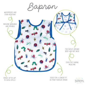 Bapronbaby Eric Carle Bug World Bapron - No Neck Tie Safer Bib For Baby & Toddler - Soft Waterproof Stain Resistant - Machine Wa