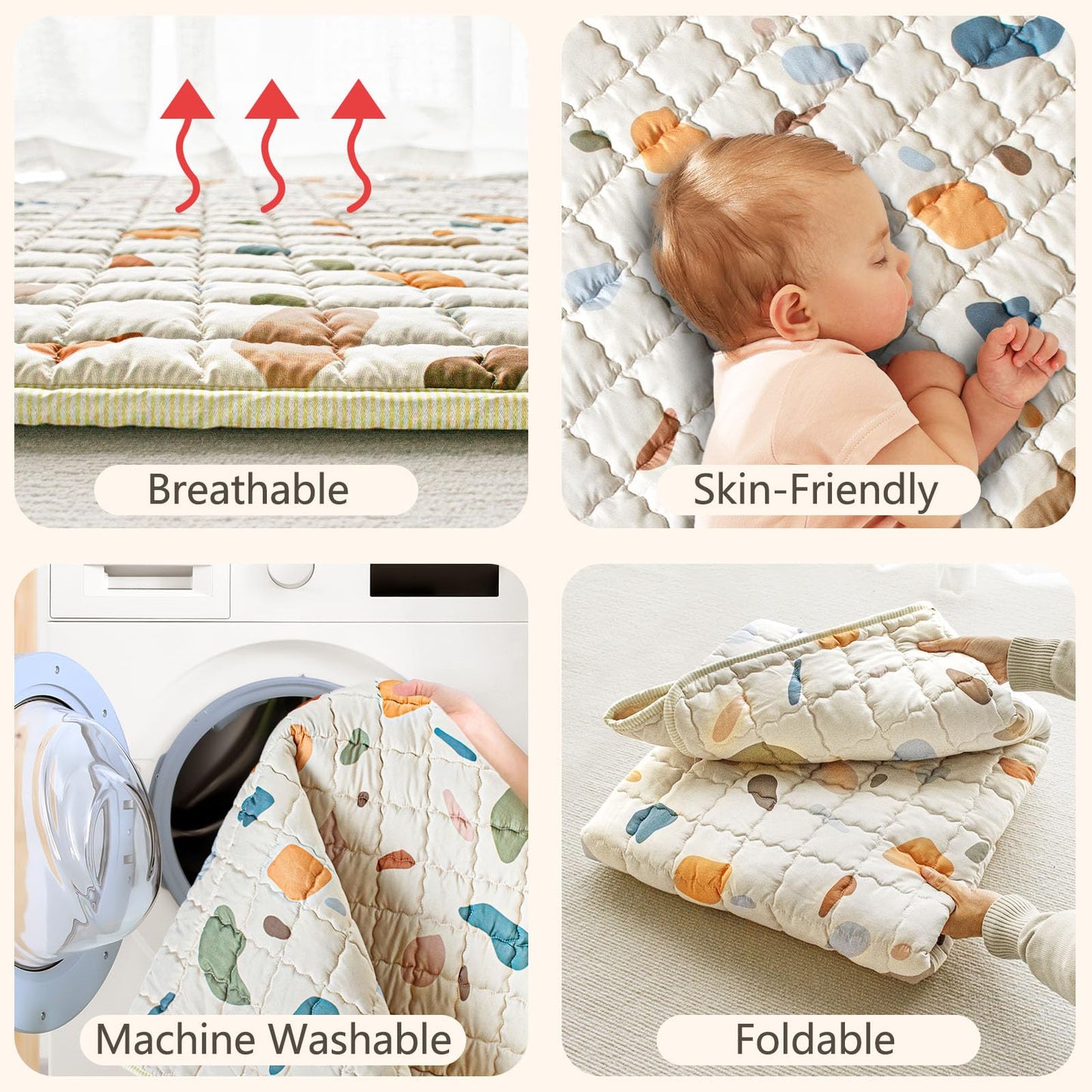 Beavtaens Baby Play Mat, 50X50 Playpen Mat With Super Soft Touch, Activity Mat With Upgraded Anti-Slip Bottom, Machine Washable