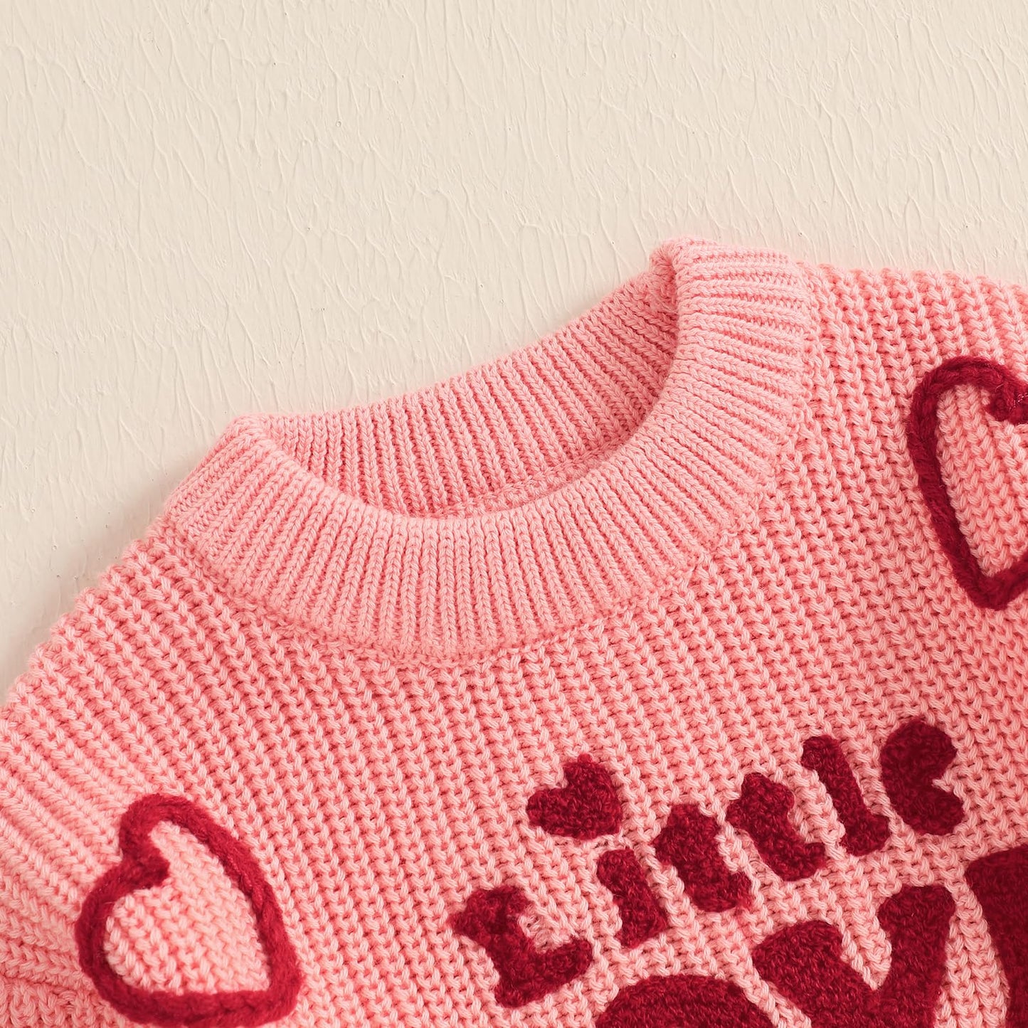 Toddler Baby Girl Valentines Day Outfit Little Love Heart Knit Sweater Long Sleeve Crewneck Pullover Fall Cute Top (Pink Little