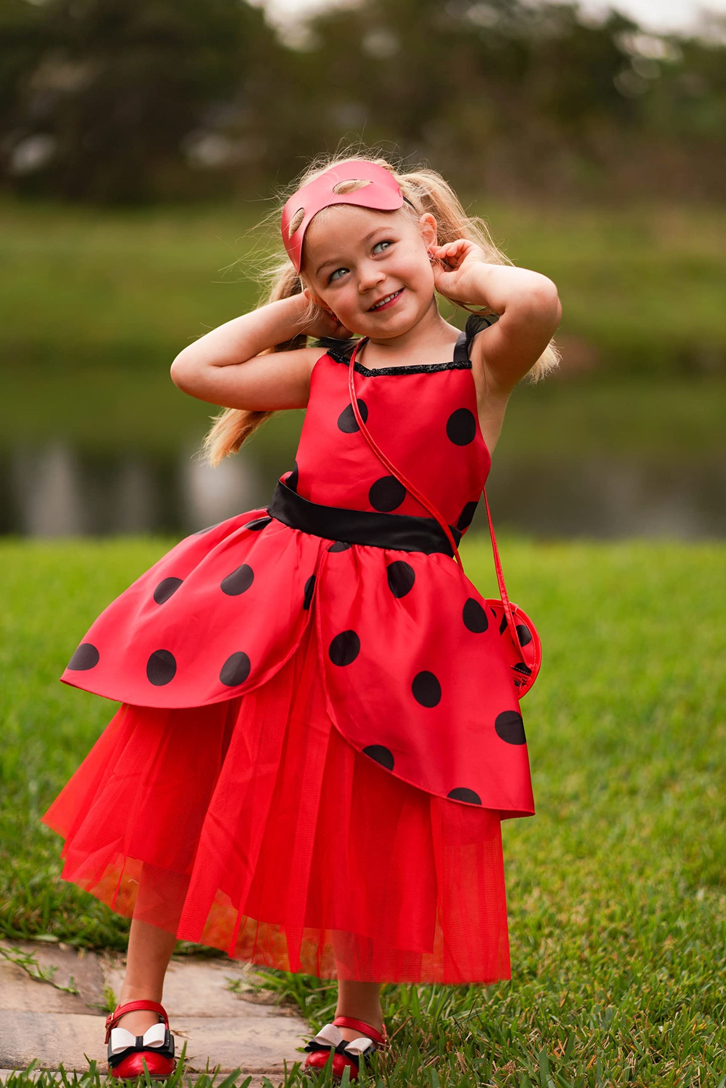 Reliparty Sleeveless Ladybird Dress For Girls With Bag For Kids Dress Up Birthday Halloween Christmas,150
