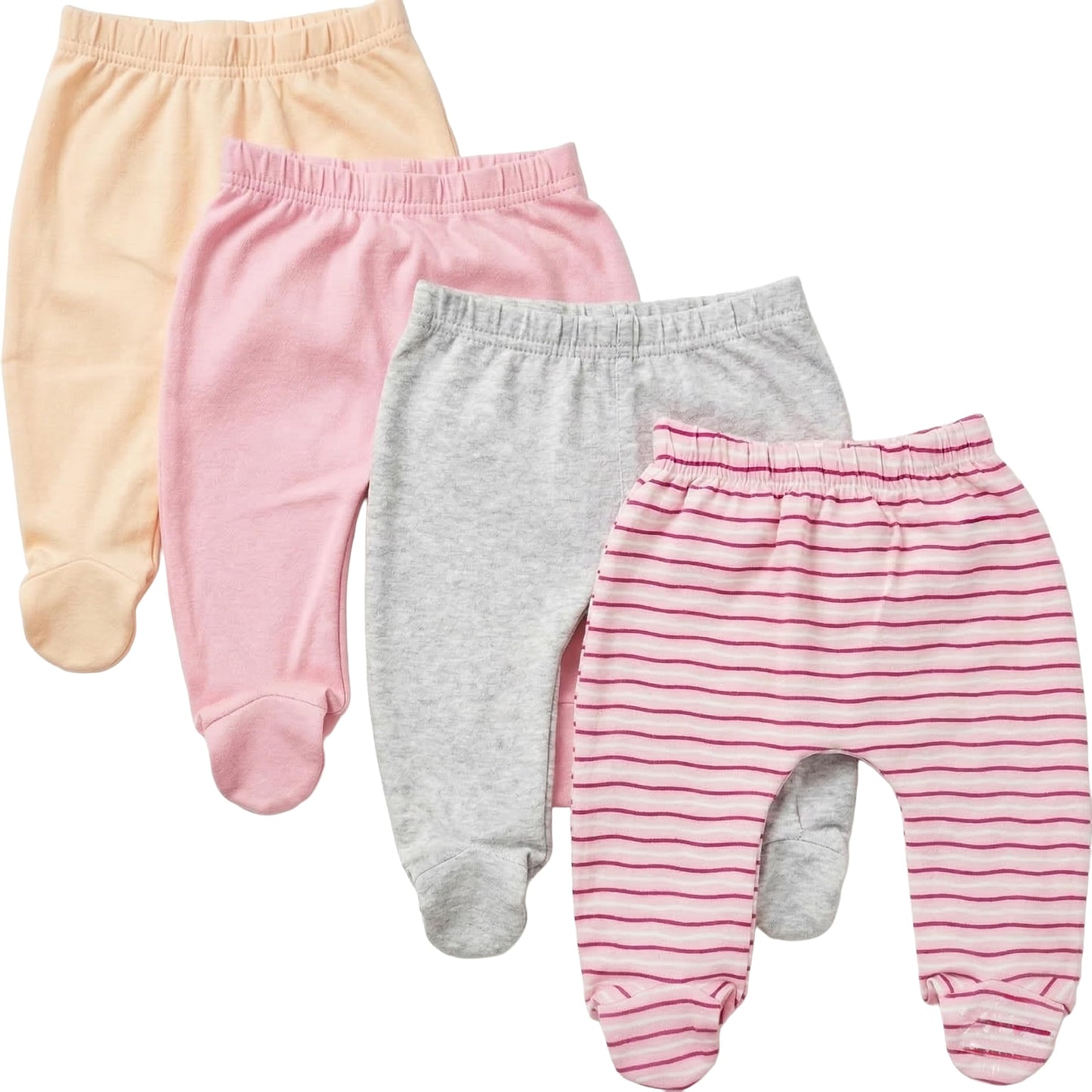 123 Bear Baby Soft Cotton Spandex Pants with Feet Multipack (Pink A 4pk, 0-3 Months)