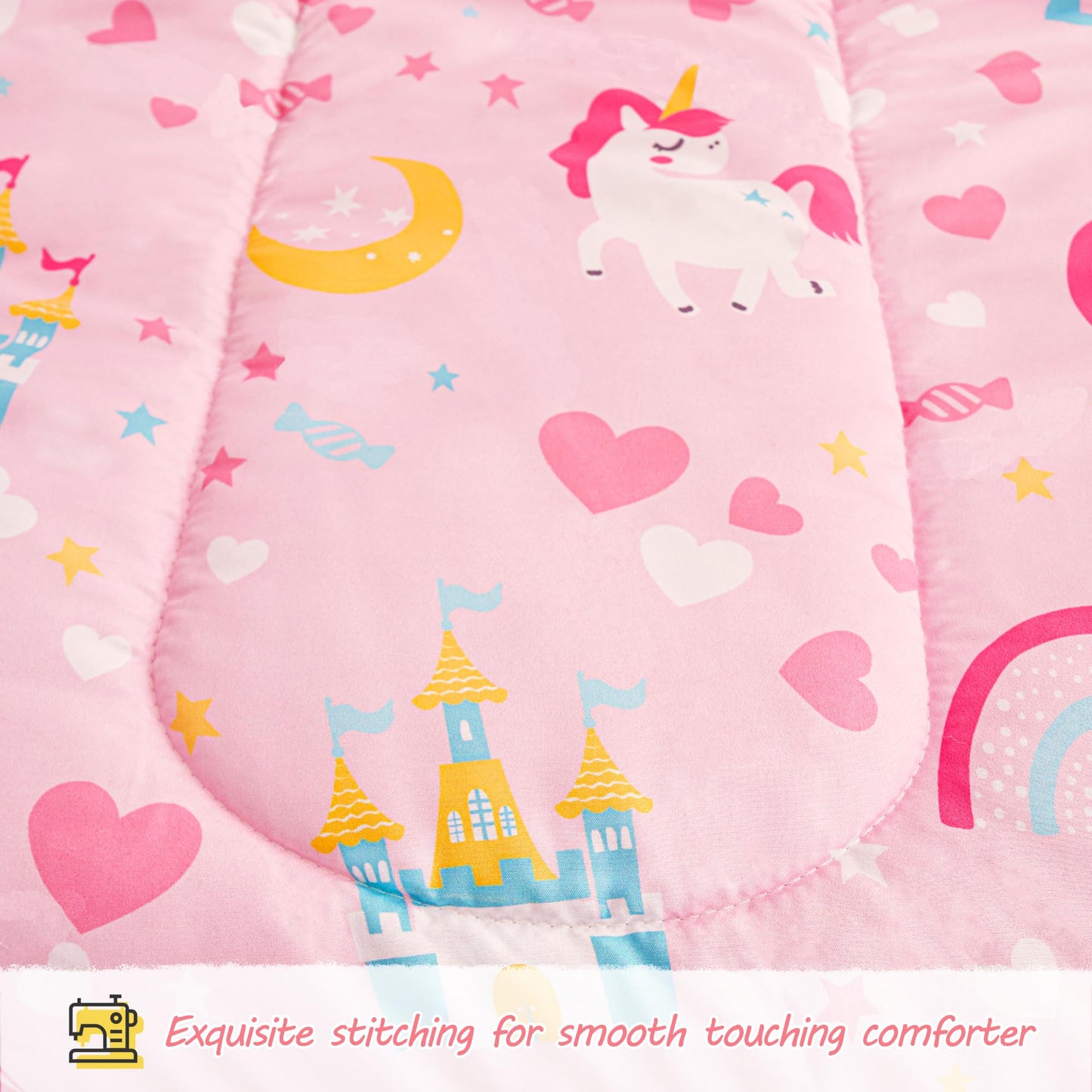 Viviland Castle Princess Toddler Comforter Sets, Cute Girls Toddler Bedding Set, Soft Microfiber Pink Toddler Bed Set