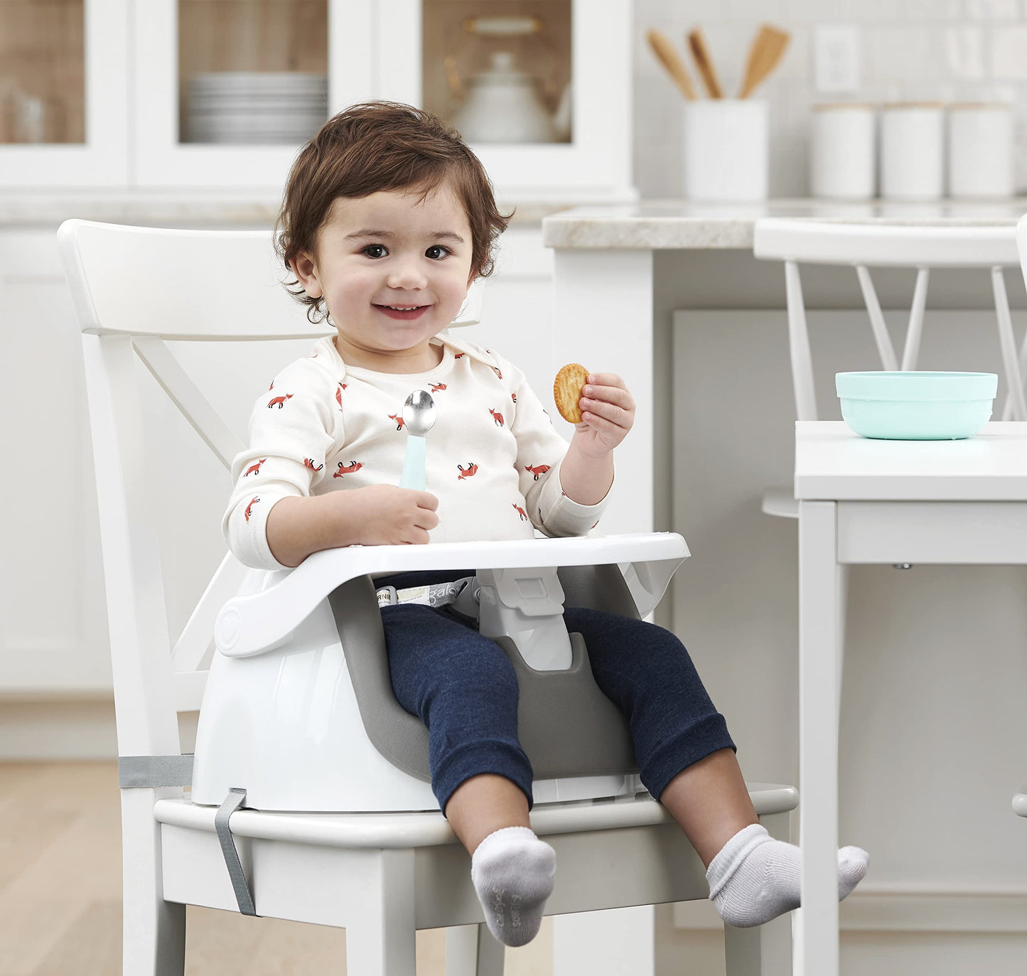 Regalo 2-In-1 Booster Seat And Grow With Me Floor Seat With Removable Feeding Tray, Indoor And Outdoor Activity Chair, Gray