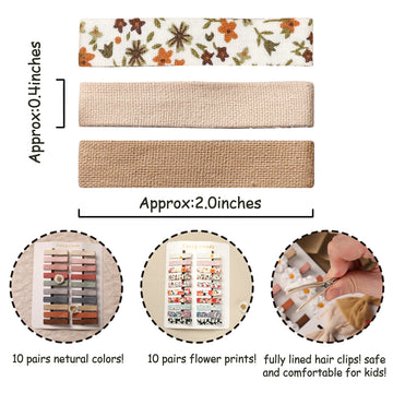 Hair Clips For Women And Girls,Assorted 40 Pcs Flower Print And Netural Color Handmade Barrettes,Fully Lined Alligator Hair Acce