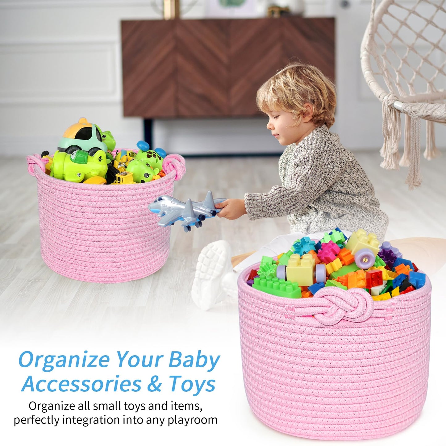 Abenkle Small Woven Basket, Cotton Rope Shelf Storage Basket, Small Round Basket, Cute Baby Basket, Decorative Round Bin For Nur