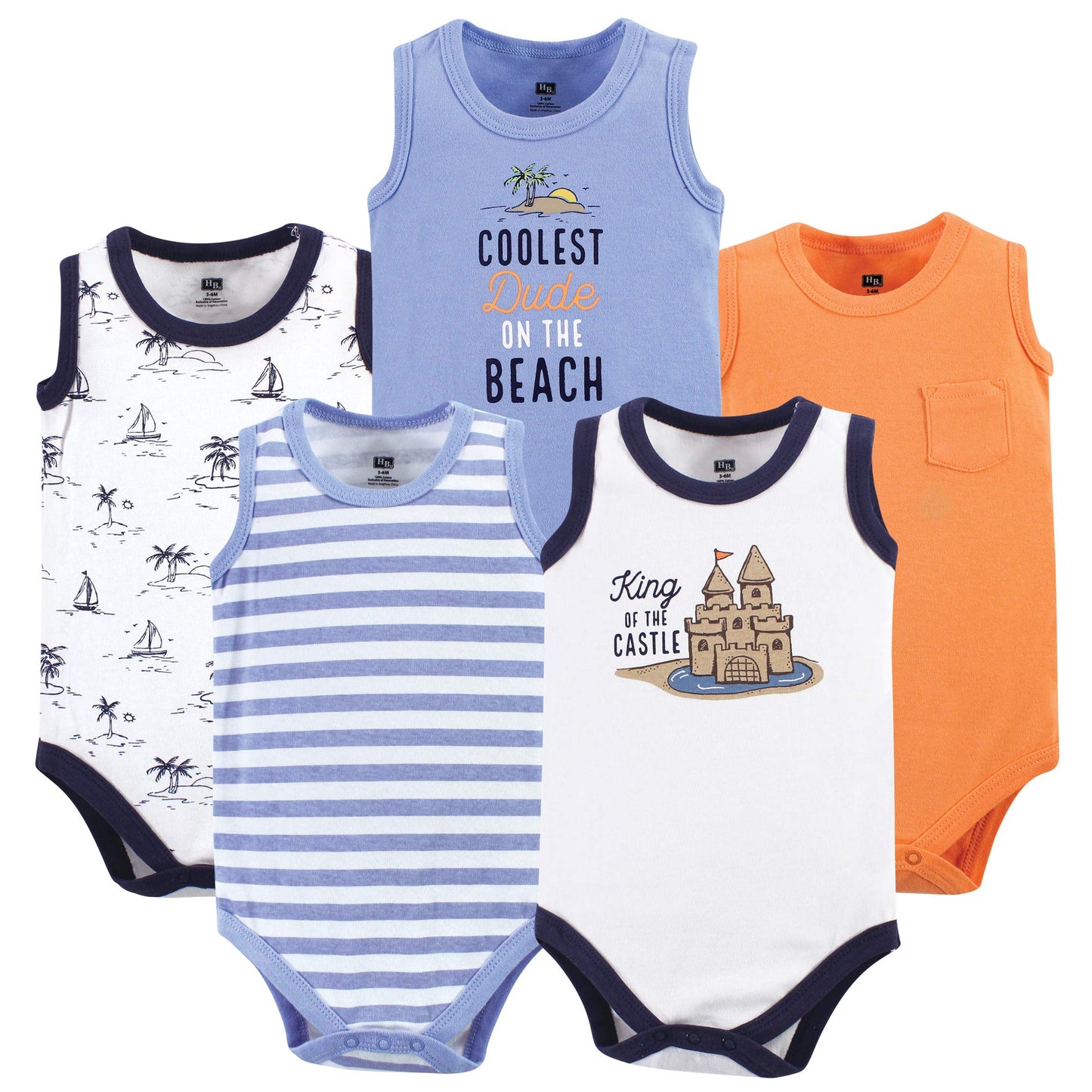 Hudson Baby Unisex Baby Cotton Sleeveless Bodysuits Sandcastle, 3-6 Months