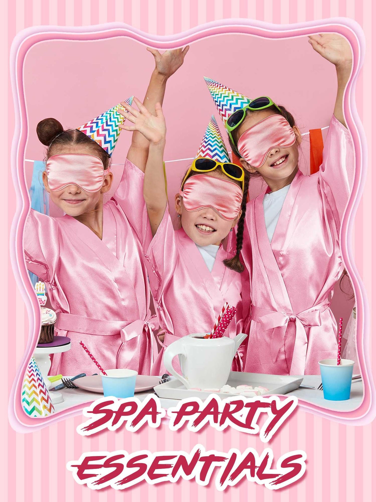 Sintuff 24 Pcs Sleepover Party Supplies For Girls 6 Spa Party Robes 6 Tote Bags 6 Headbands 6 Spa Masks(Size 14,Pink)